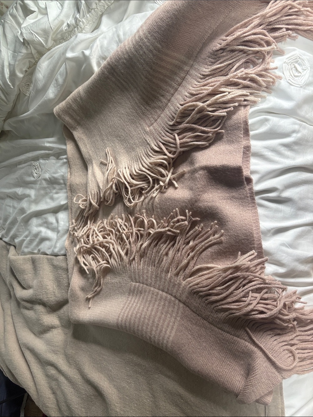 Gentle Fawn Blush Fringe Knit Poncho